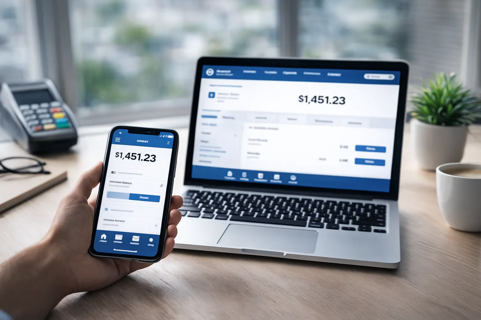 illustration of someone depositing a check using a mobile banking app on a phone