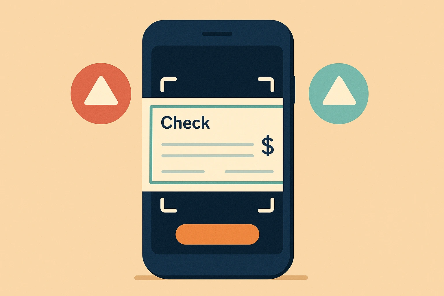 flat illustration of a check deposit being scanned by a mobile phone with limit indicators
