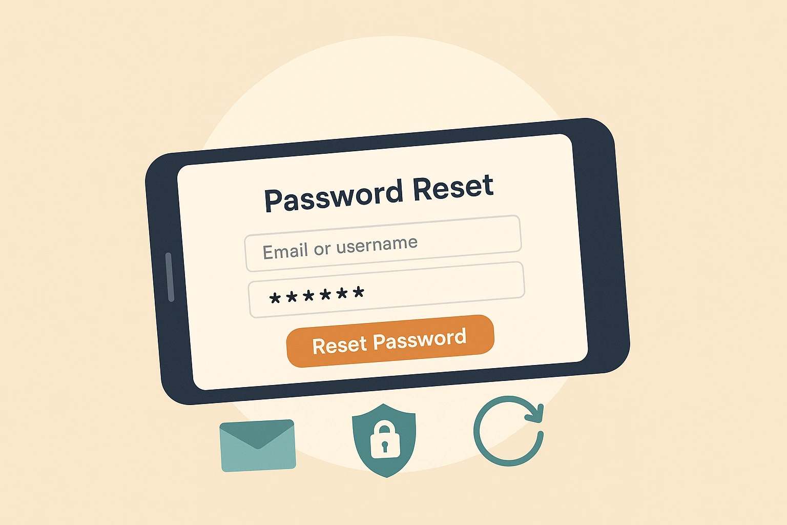 flat illustration of a mobile phone showing a password reset or account recovery process