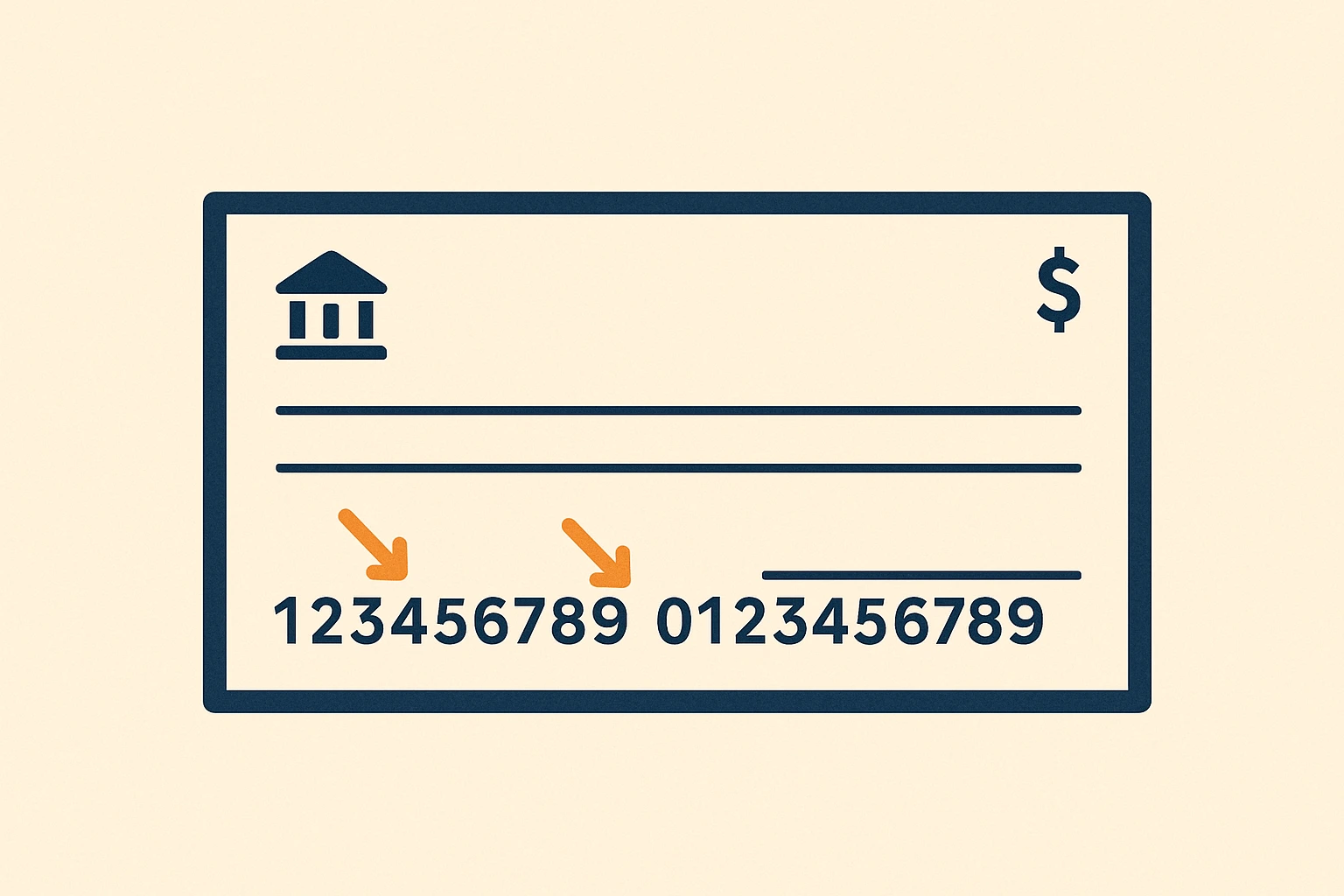 flat illustration of routing numbers on a check with arrows pointing to the numbers